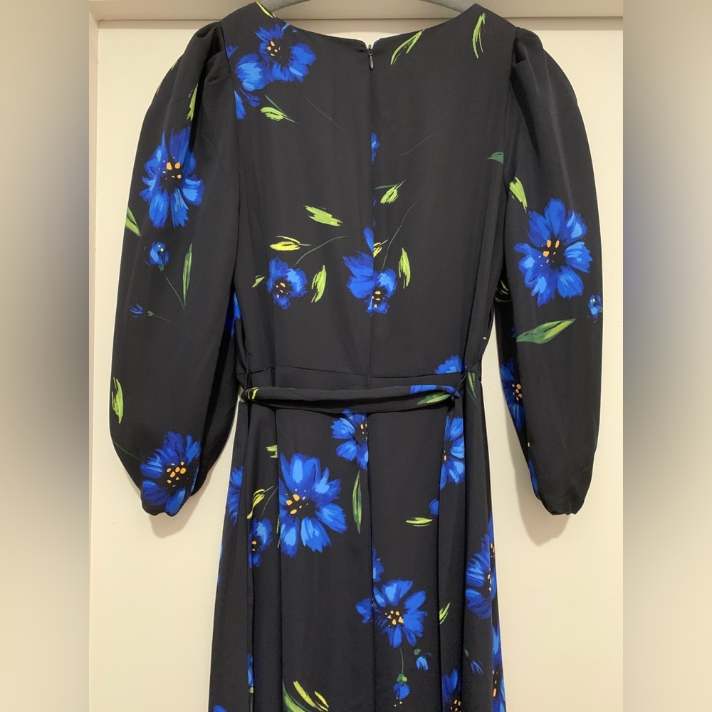 DKNY Blue and Black Floral Flowing Midi Dress - Picture 7 of 7